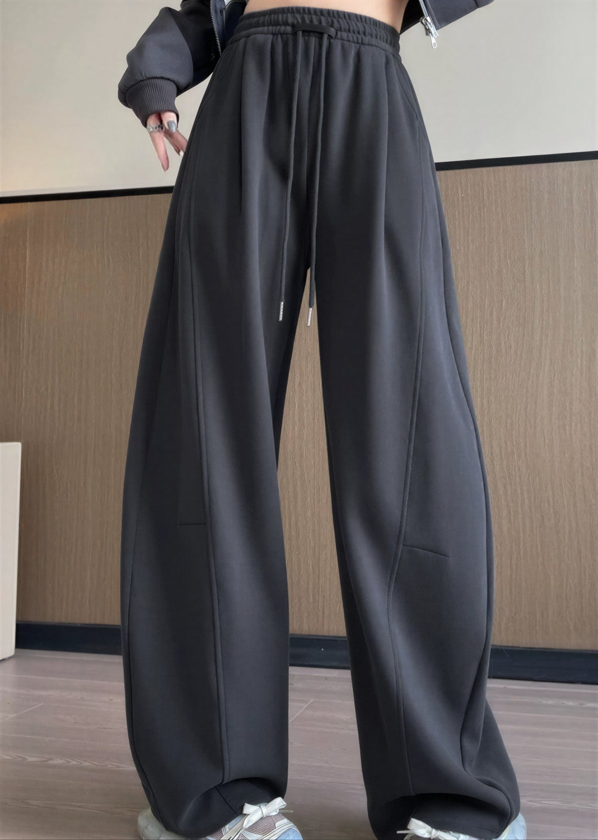 ハイウエスト ドローストリング 立体ワイドパンツ