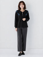M~4XL ジップVネック フリル フェイクレイヤード スウェット