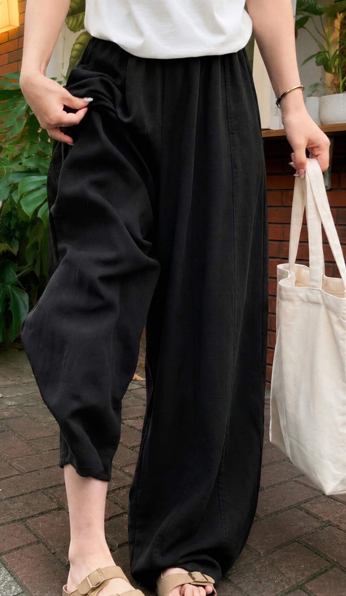 ハイウエスト ドレープ ワイドレッグパンツ