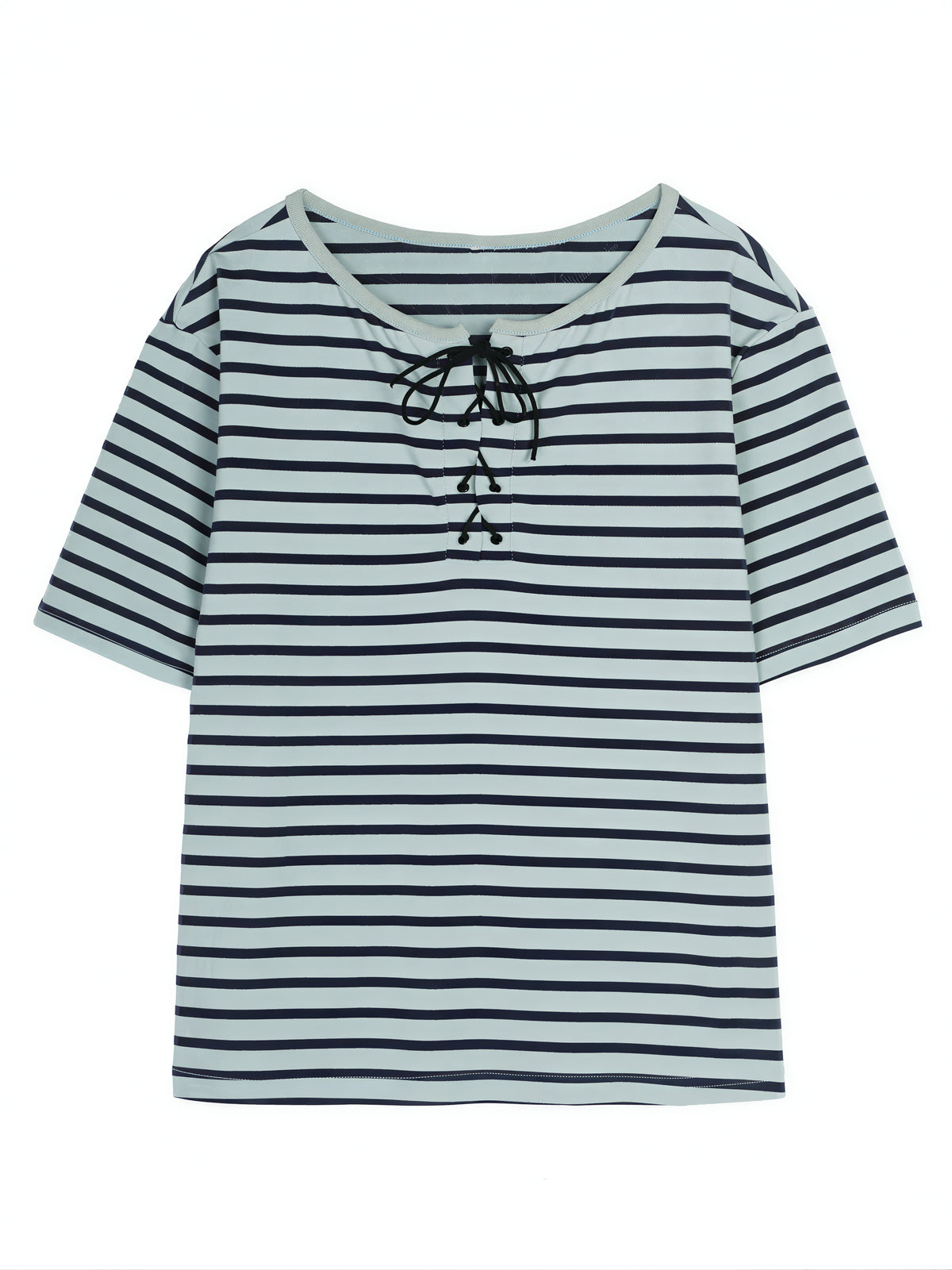 ボーダー リボン付き クルーネック 半袖Tシャツ
