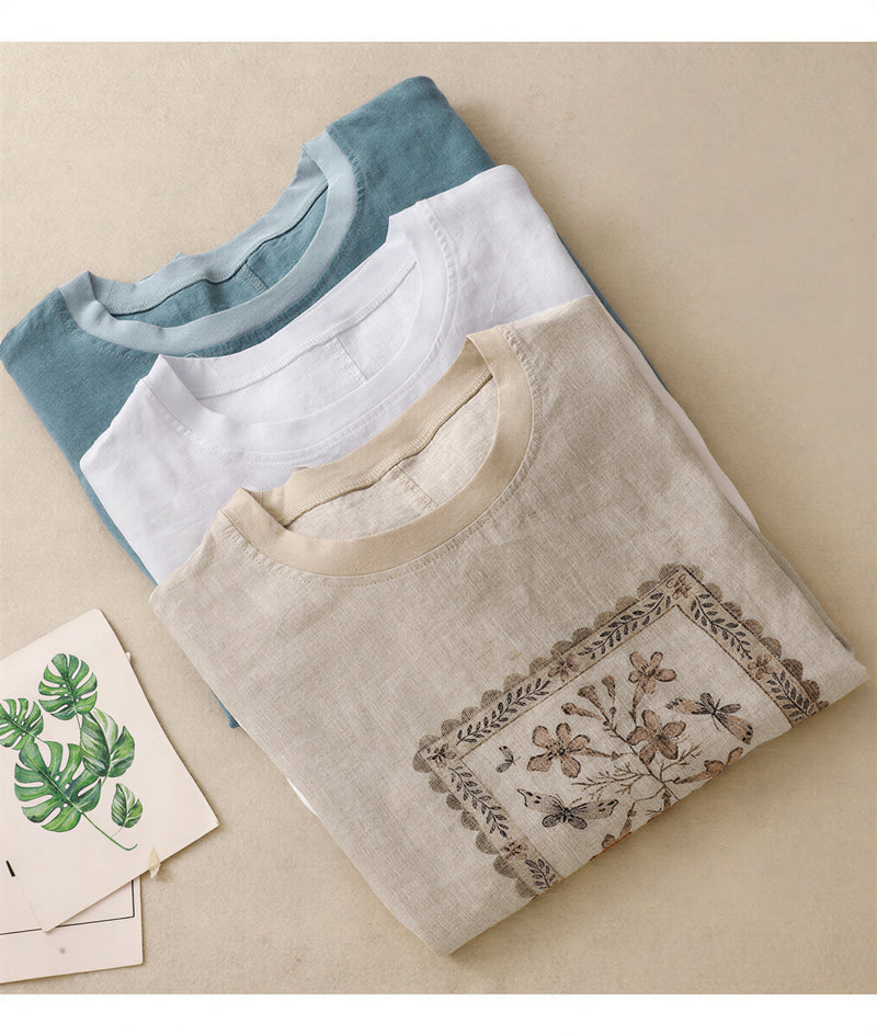 ゆったりドロップショルダー フラワープリントTシャツ