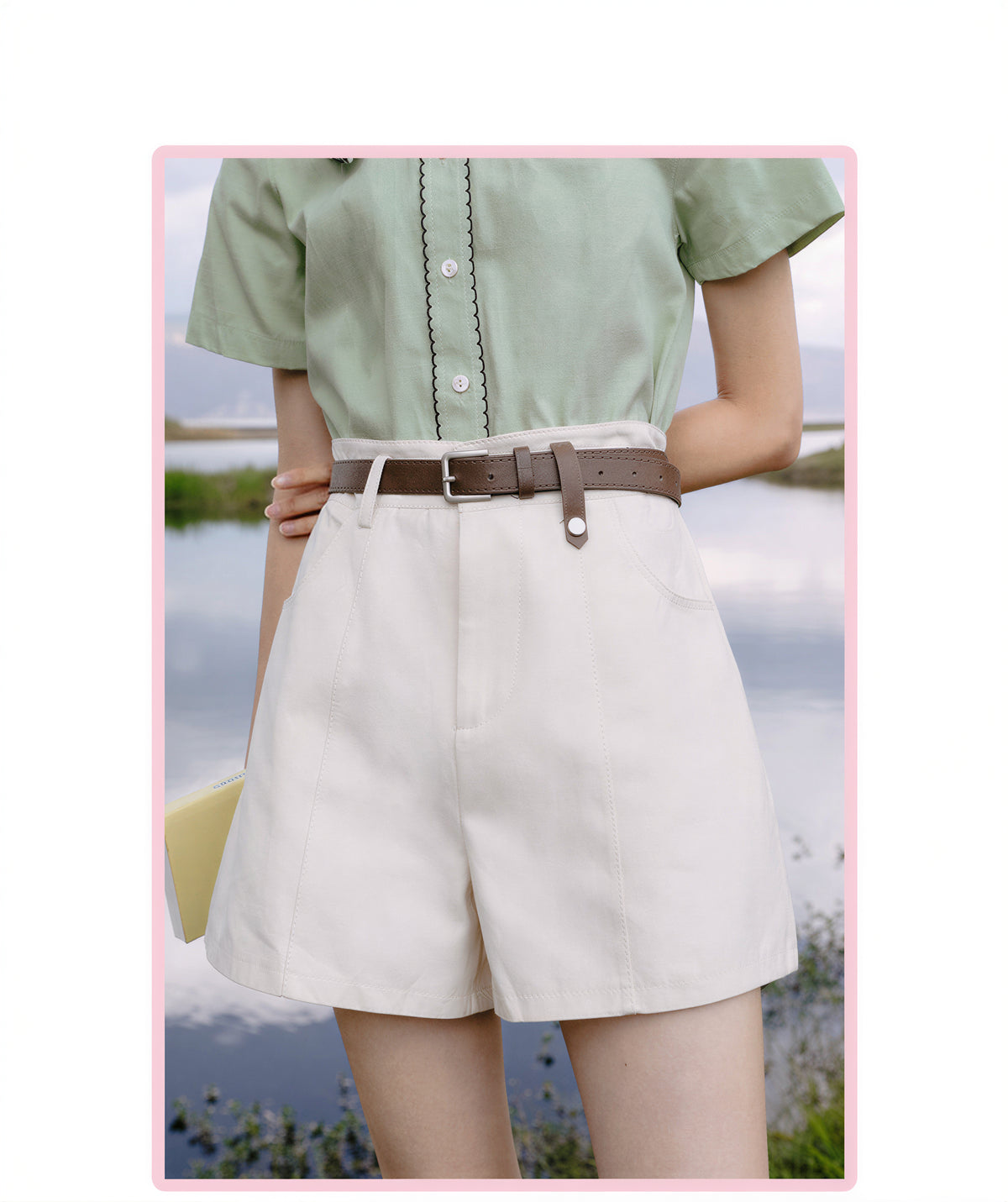 ハイウエスト ギャザー ワイドショートパンツ