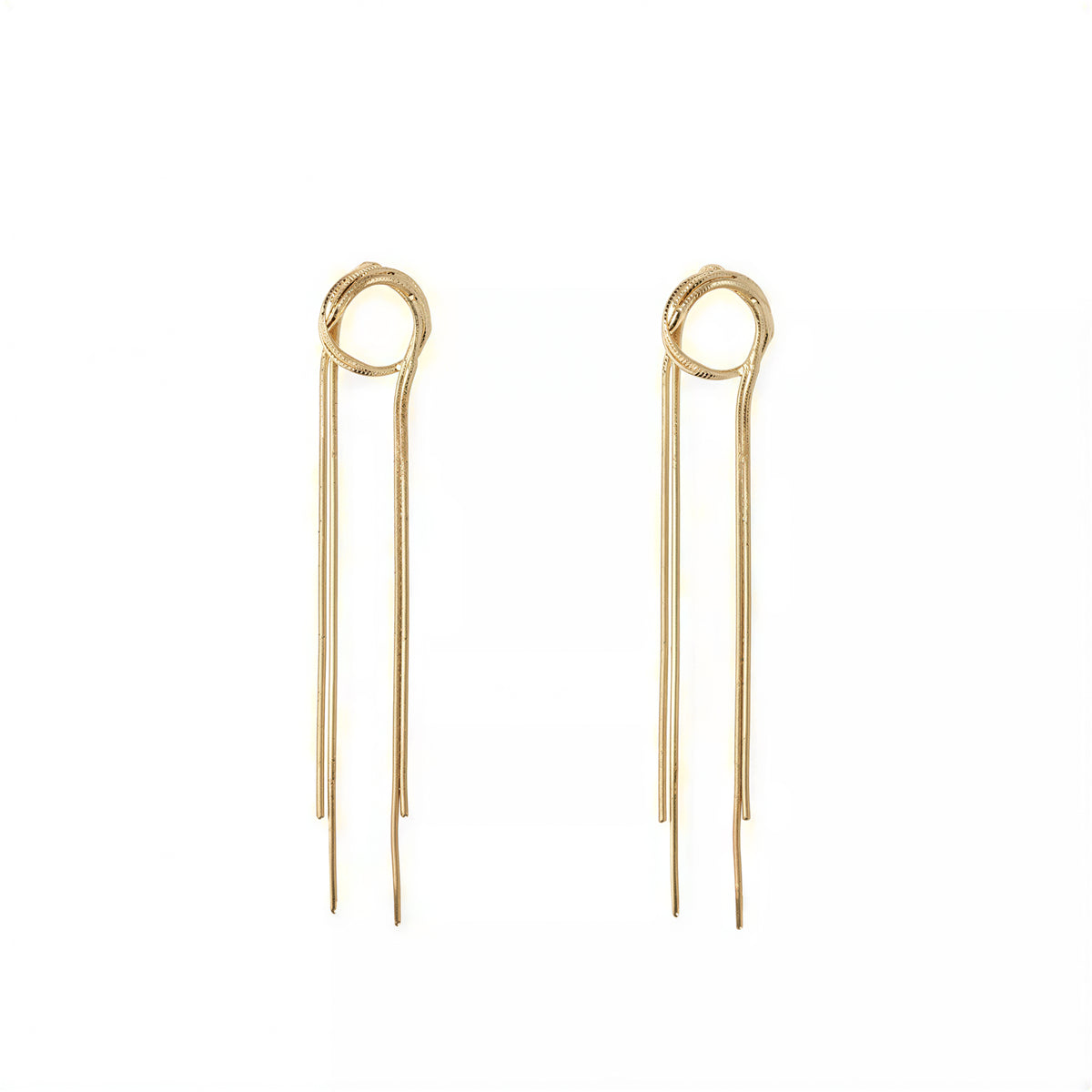 リングライン ドロップデザイン シンプルメタル ロングタッセルピアス