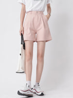 ハイウエスト ストレート ゆったりハーフパンツ-ライトピンク-L