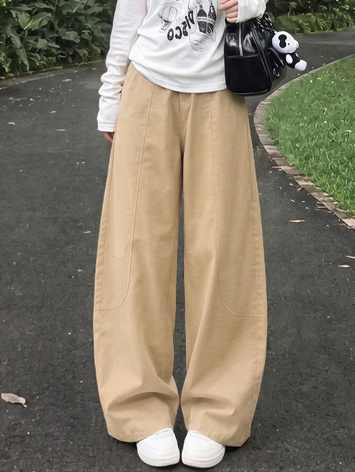 ルーズカーブワイドカーゴパンツ-カーキ-2XL