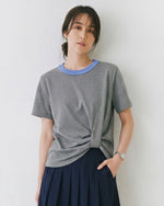 配色クルーネック サイドツイスト 半袖Tシャツ