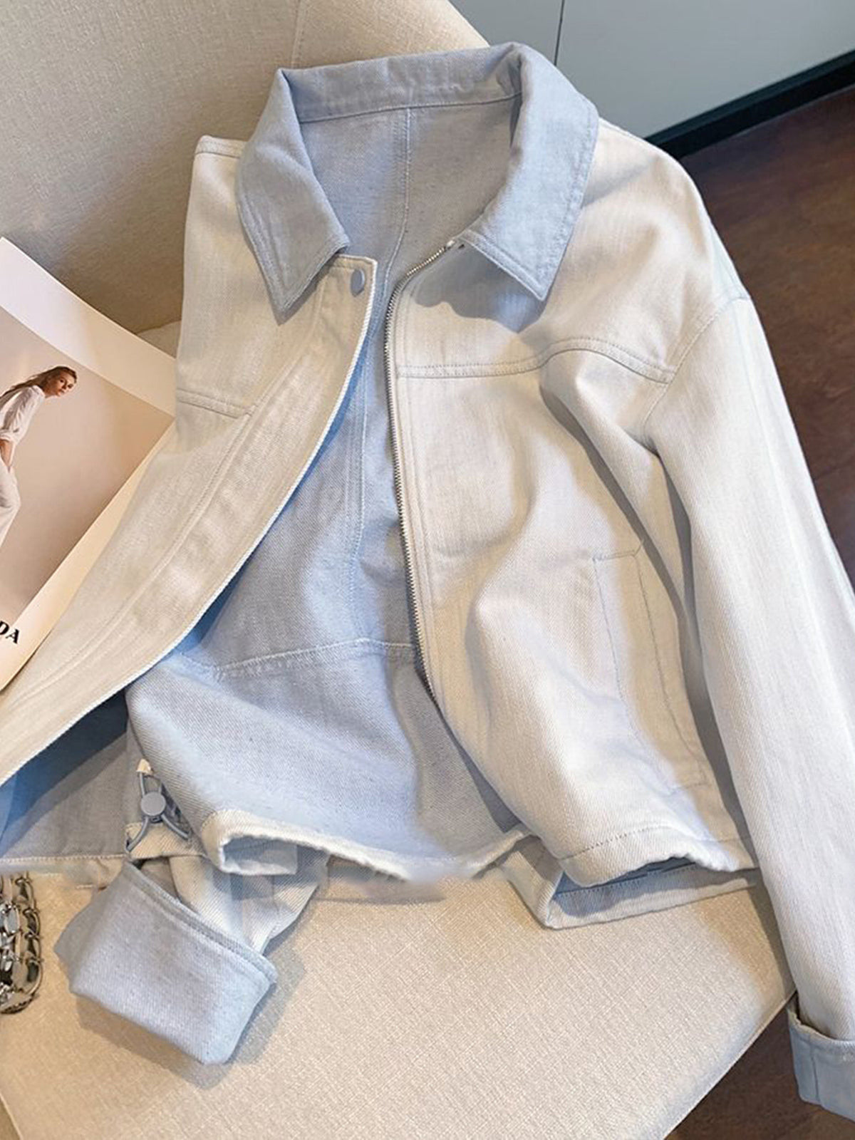 S~XL 配色カラーのショートジャケット