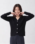 【全2色】S-2XL Vネック ラウンドヘム ゆったりニットカーディガン