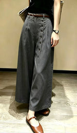 ハイウエスト斜めボタンワイドパンツ-グレー-4XL