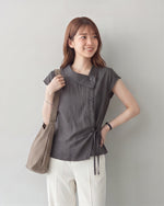 アシンメトリーカシュクール リボン付きノースリーブトップス-スモークグレー-2XL