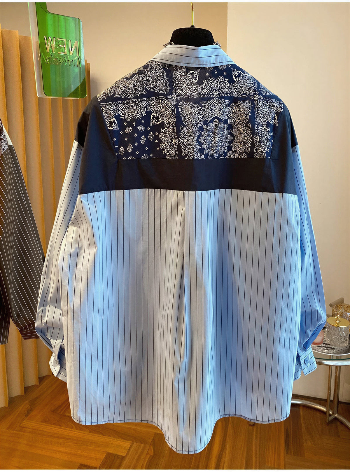 【秋新作】L~4XL 切り替えストライププリントシャツ