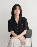 配色ボタン 襟付き半袖シャツ