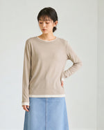 【秋新作】ラウンドネック レイヤード風 スリム見え フェイクツーピースTシャツ