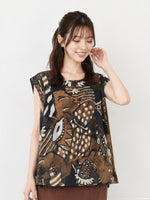 M~2XL ゆったりAライン裾 プリントノースリーブシャツ