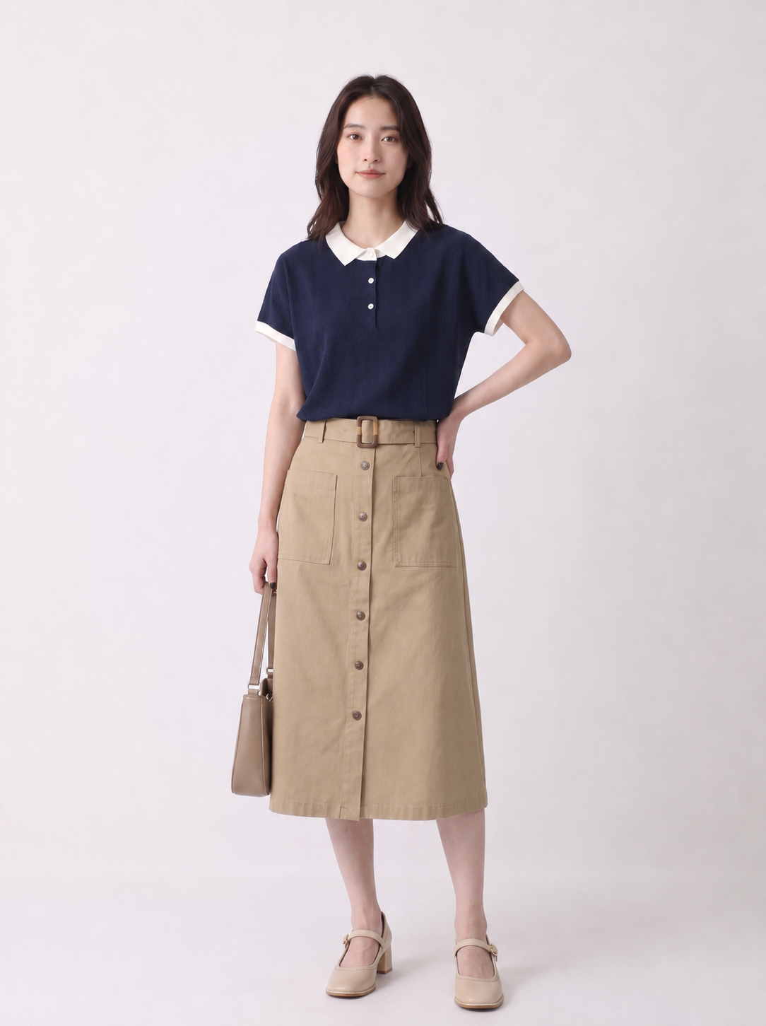 【全2色】M~XL 配色襟ジャカードPOLOシャツ