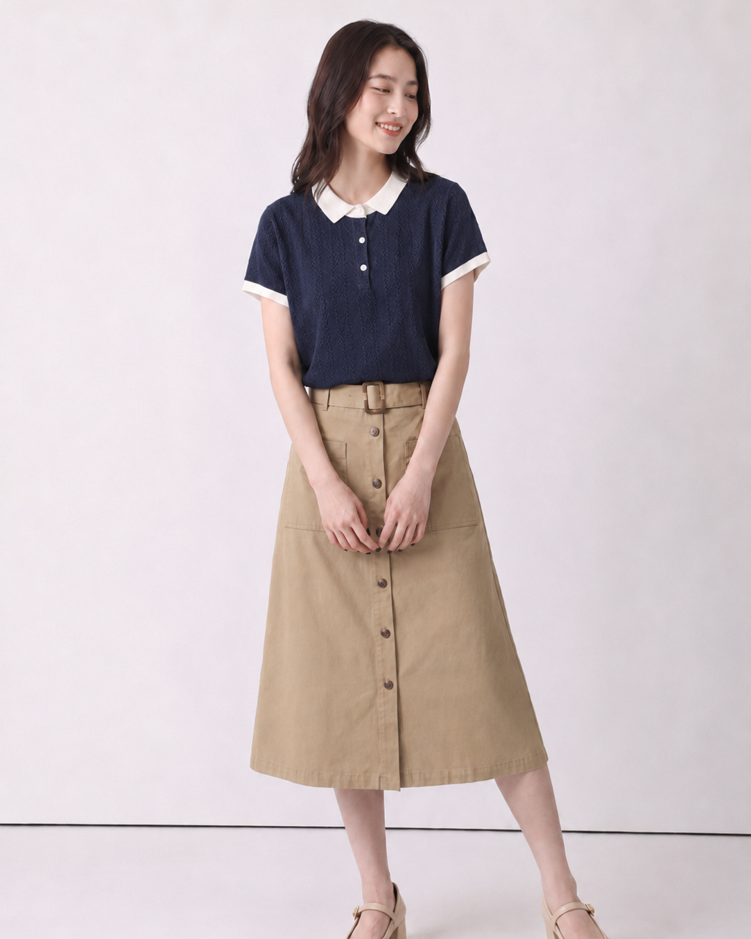 【全2色】M~XL 配色襟ジャカードPOLOシャツ