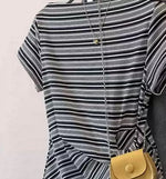 ストライプ ウエストリボン アシンメトリー 半袖Tシャツ