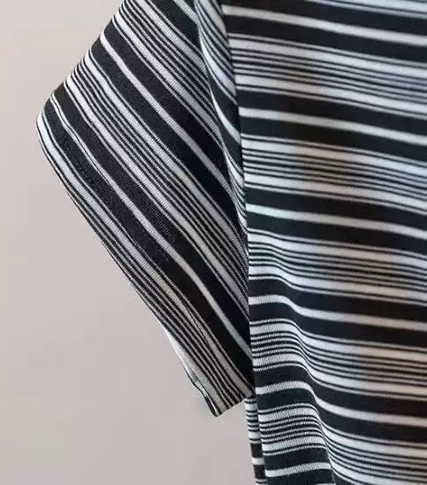 ストライプ ウエストリボン アシンメトリー 半袖Tシャツ
