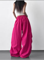 S-L ドローストリング付きウエストゴムワイドパンツ