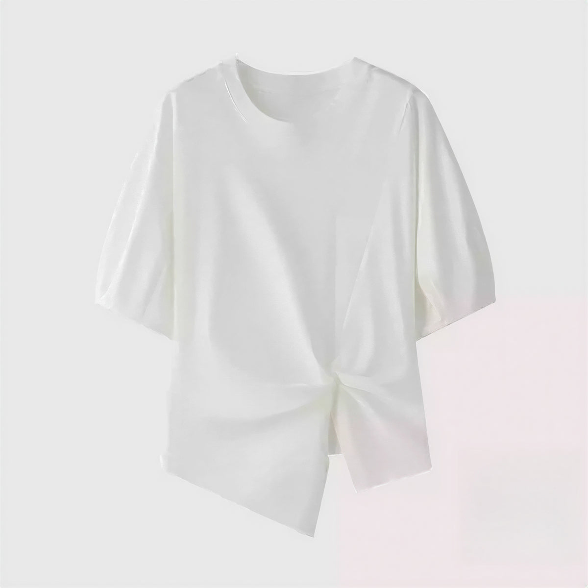 ツイストデザイン 不規則ヘム パフスリーブ 半袖Tシャツ