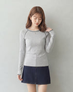 【秋新作】S~XLスリム配色トリム ラグランTシャツ