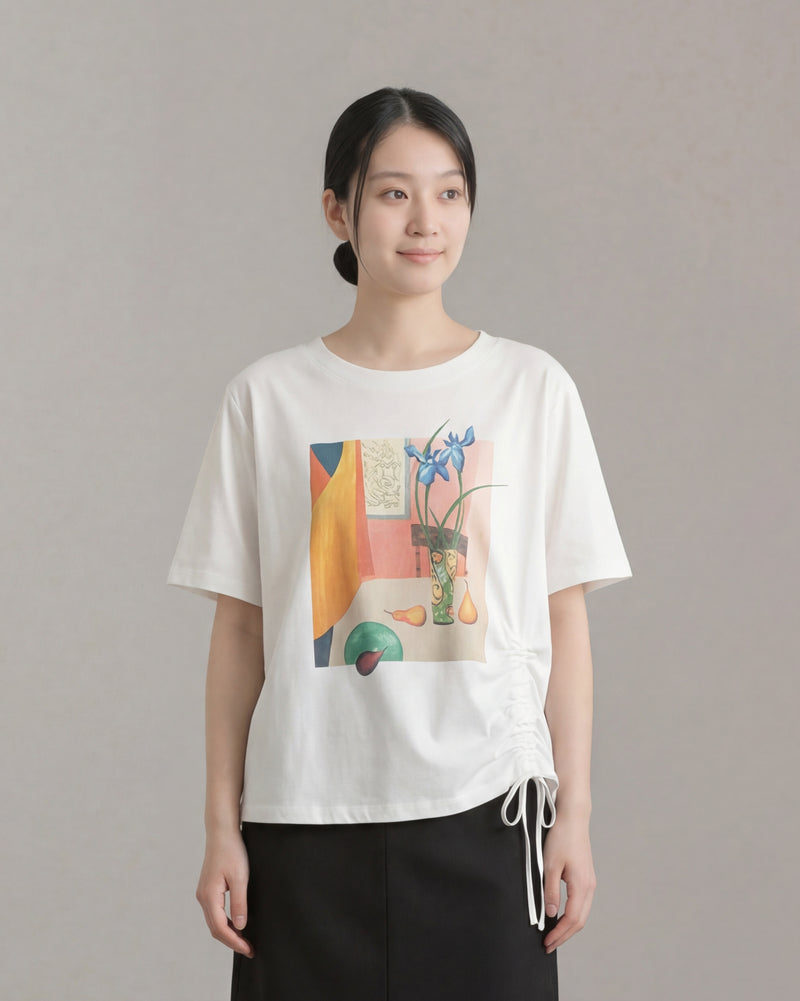 アートプリント サイドドロスト ゆったりTシャツ