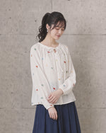 S~XL フリル襟リボン刺繍ブラウス