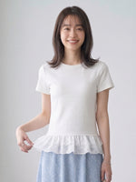 レース切り替えフリルヘムTシャツ