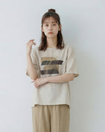 アブストラクト柄 ゆったり クルーネック プルオーバー-ライトベージュ-2XL