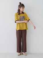 ゆったりクルーネック 配色トリムプリントTシャツ