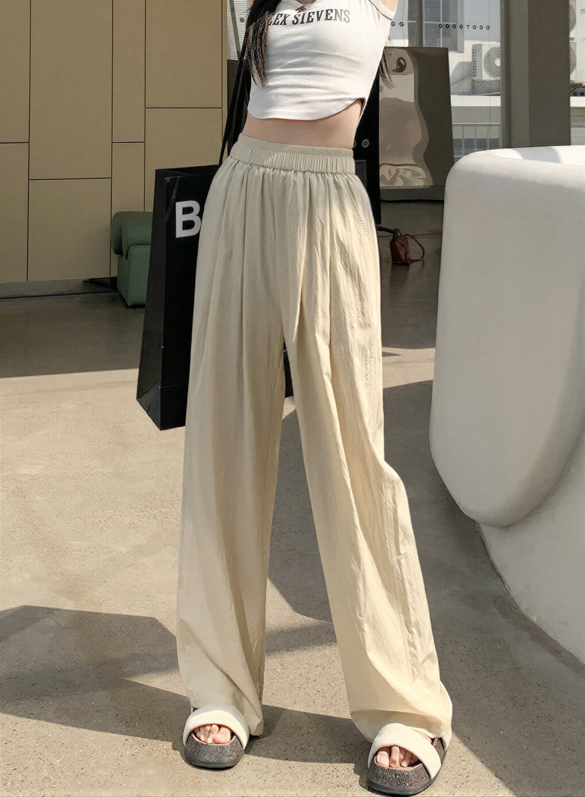 ウエストゴム ハイウエスト 落ち感ワイドパンツ