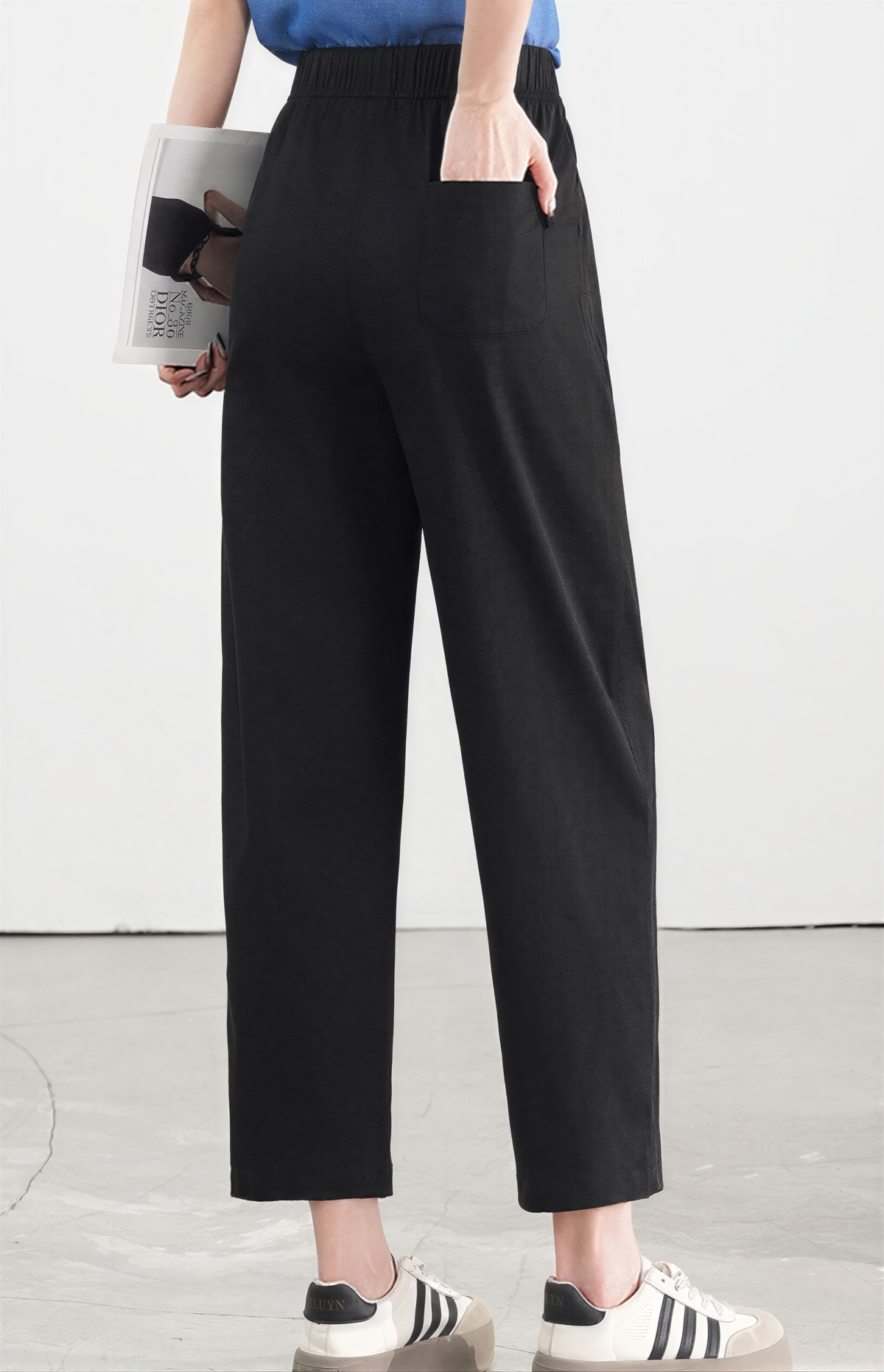 M~2XL 【全6色】ハイウエスト ウエストゴム ストレート キャロットパンツ