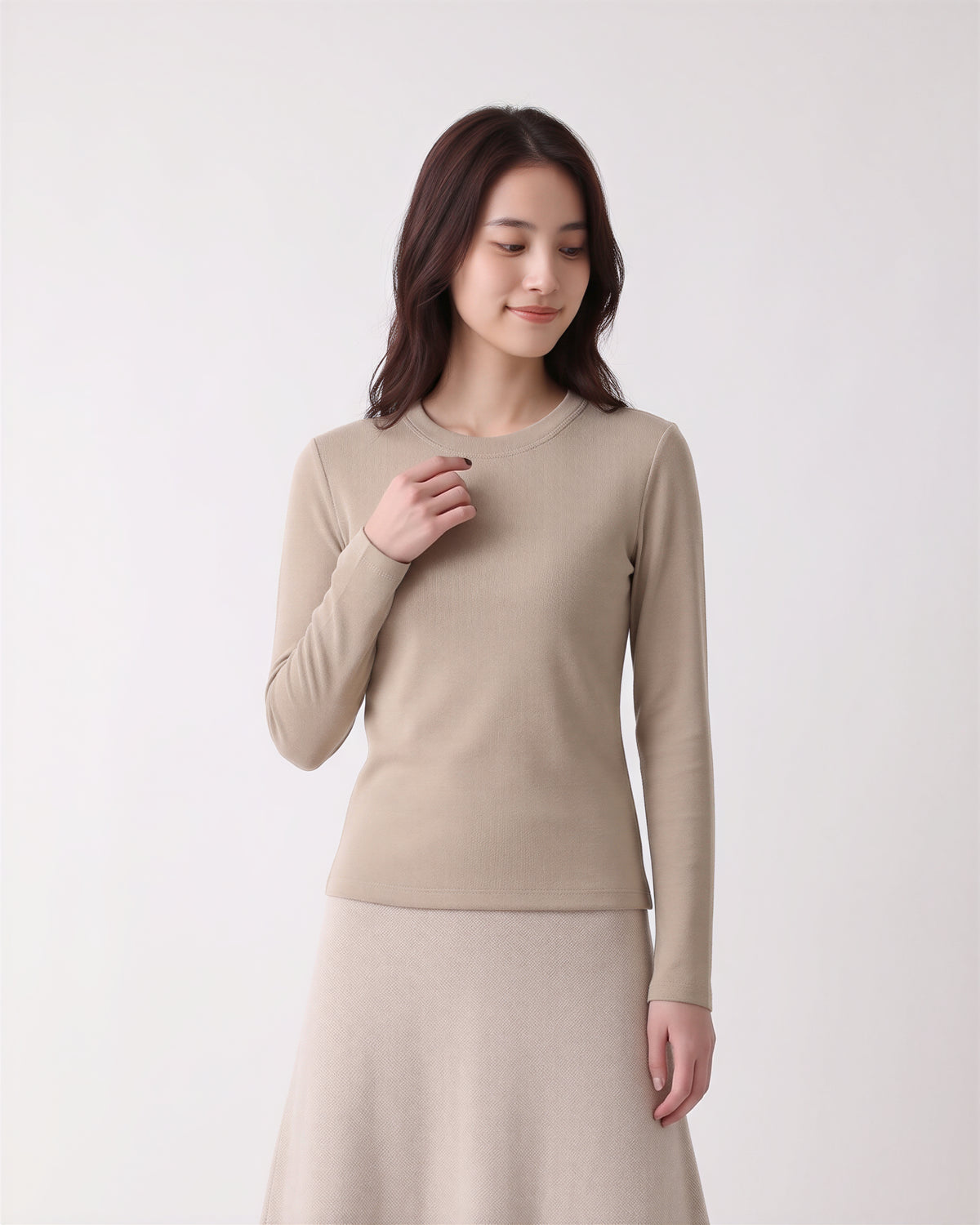 クルーネック スリムフィット 長袖Tシャツ