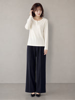 【秋新作】S~L スモールVスリットネック スリムフィット長袖Tシャツ