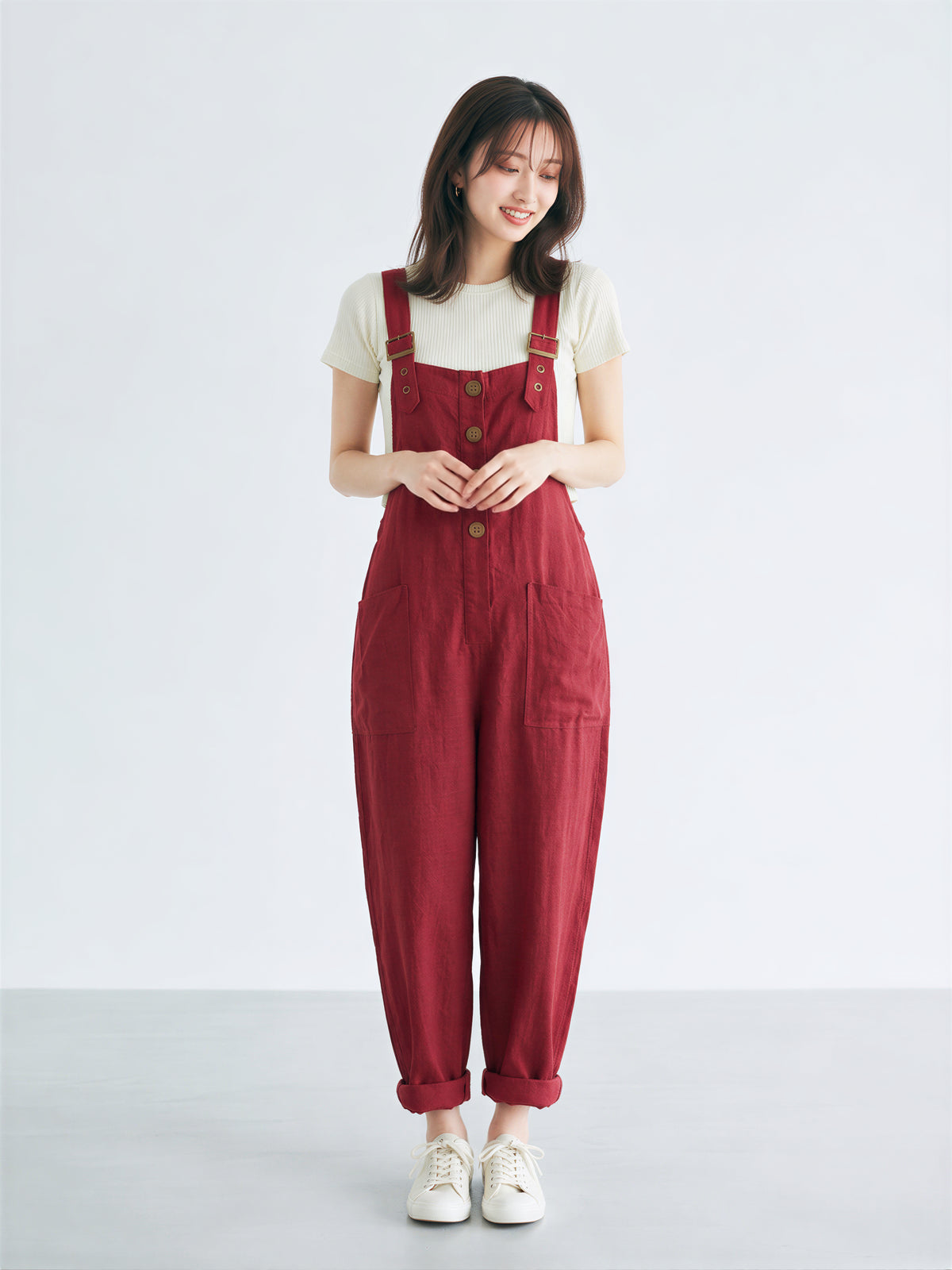 【全2色】S~3XL ゆったりストレート ビッグポケット サロペット