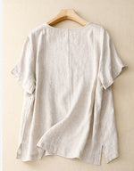 ライトベージュ ゆったりドロップショルダー クルーネック プリント半袖Tシャツ