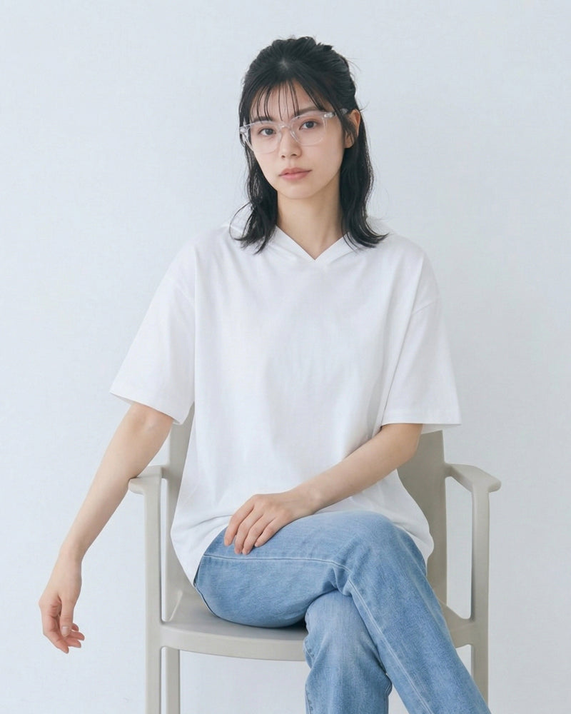ゆったりドロップショルダー 無地 半袖フーディーTシャツ