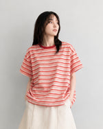レッドボーダー ルーズ ドロップショルダーTシャツ