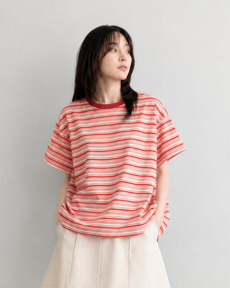 Red Border Loose Drop Shoulder T-shirt