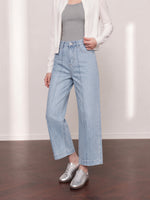 【全2色】S~XL ハイウエスト センターシーム ワイドデニムパンツ