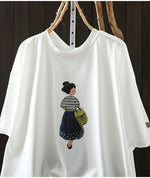 ゆったりドロップショルダー レトロイラストTシャツ
