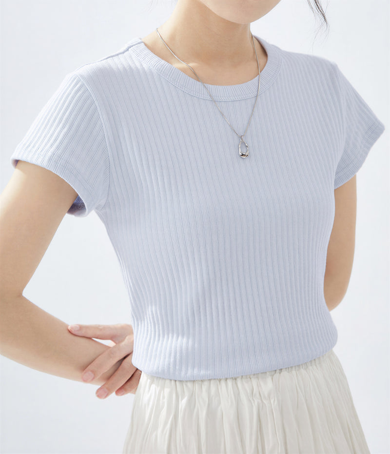 きれいさっぱり！半袖Tシャツクルーネックシックフィットトップス