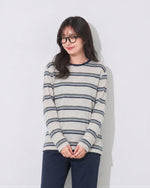 S~XL ボーダー クルーネック ゆったりTシャツ