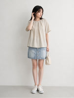 ラウンドネック ギャザー入り ゆったりブラウス