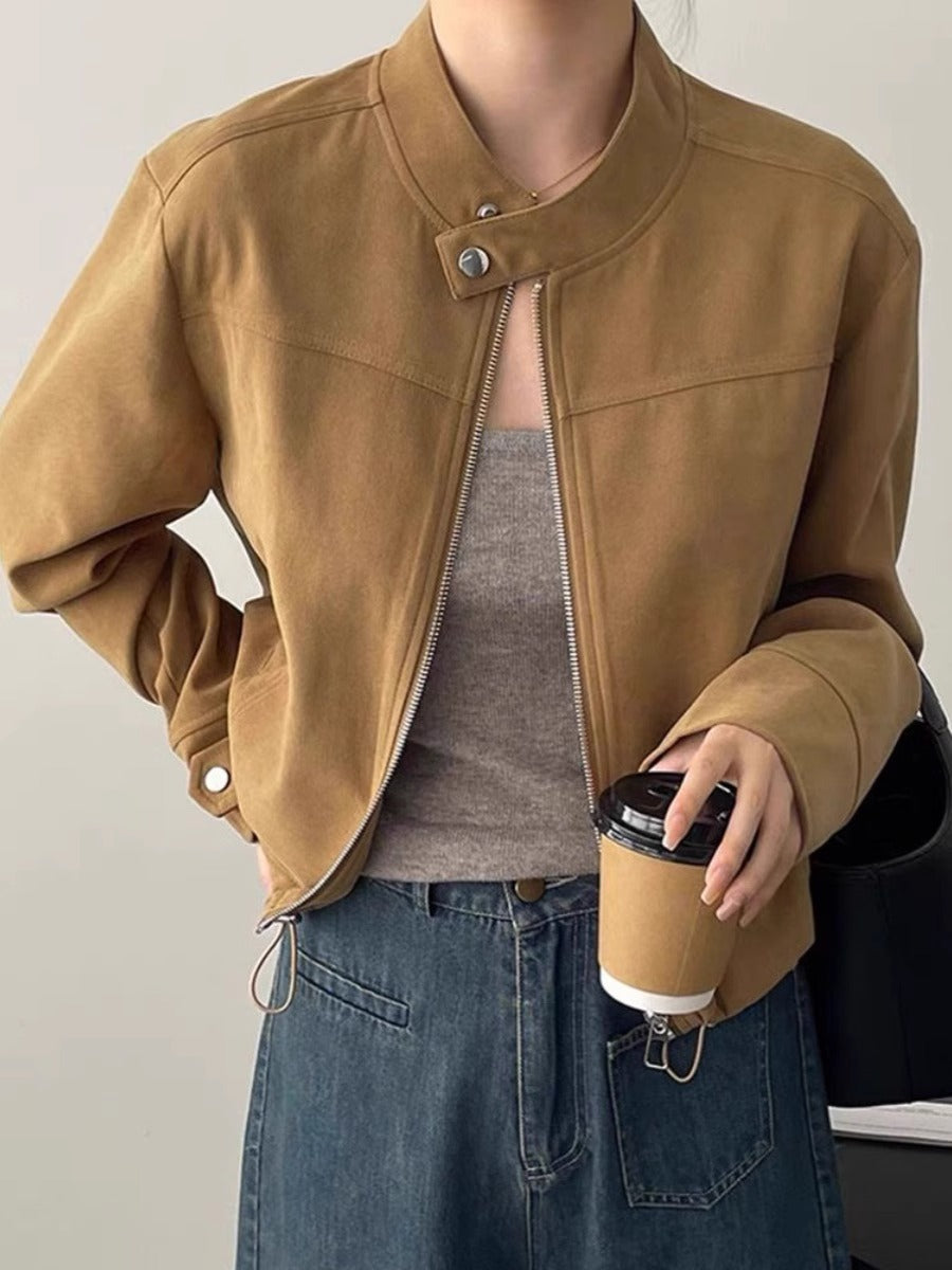 スタンドカラー メタルボタン ショート丈 ジップジャケット