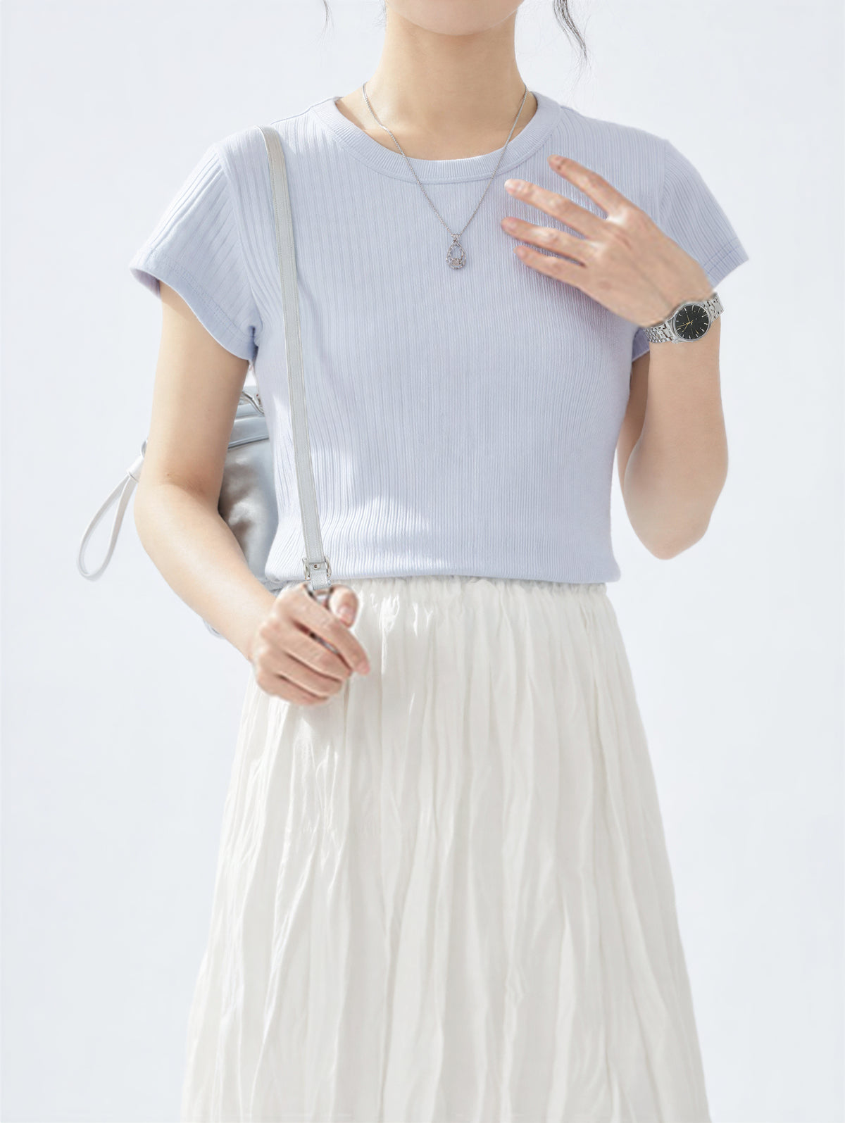 きれいさっぱり！半袖Tシャツクルーネックシックフィットトップス