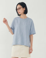 ライトブルー 肩落ち ゆったり クルーネック 半袖Tシャツ