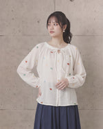 S~XL フリル襟リボン刺繍ブラウス