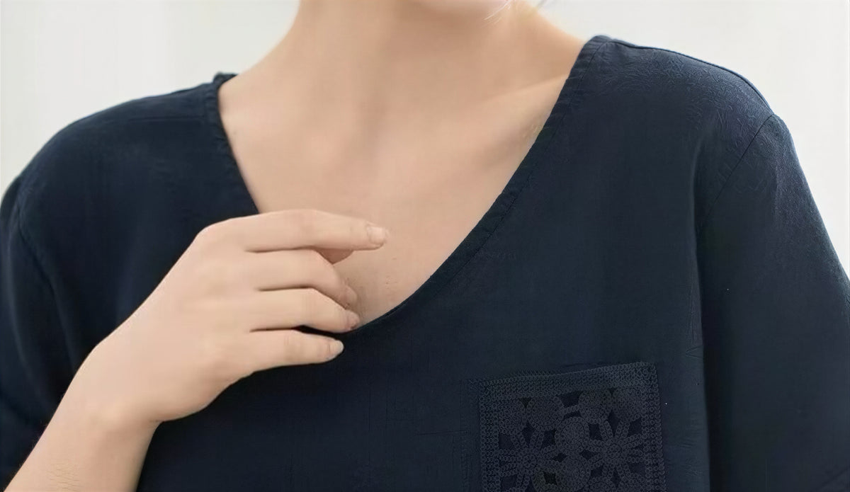 【全2色】ゆったりVネック 透かしポケット 半袖Tシャツ