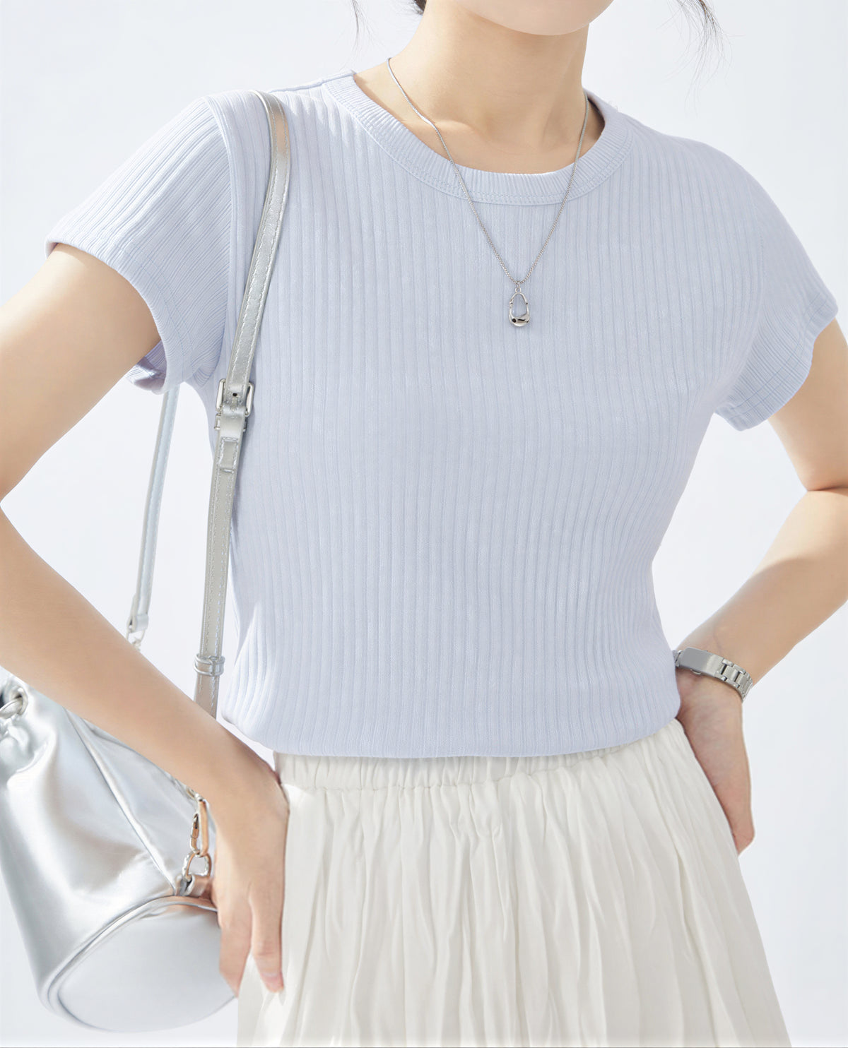 きれいさっぱり！半袖Tシャツクルーネックシックフィットトップス